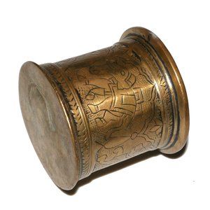 Vintage brass wide heavy candle stand engraved animals peacock elephant